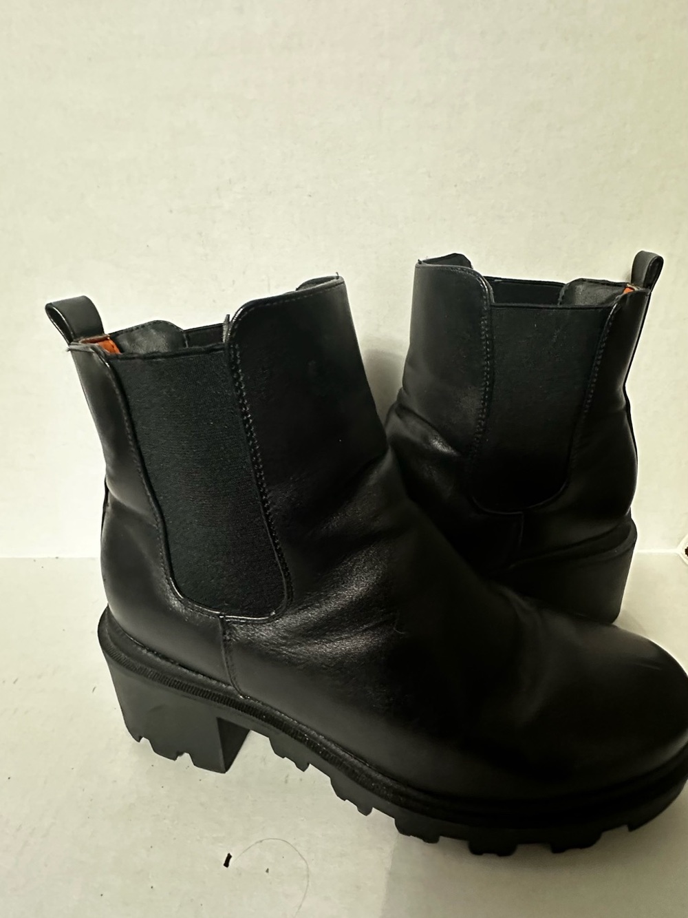 French Connection Black Leather Chelsea Lug Booties